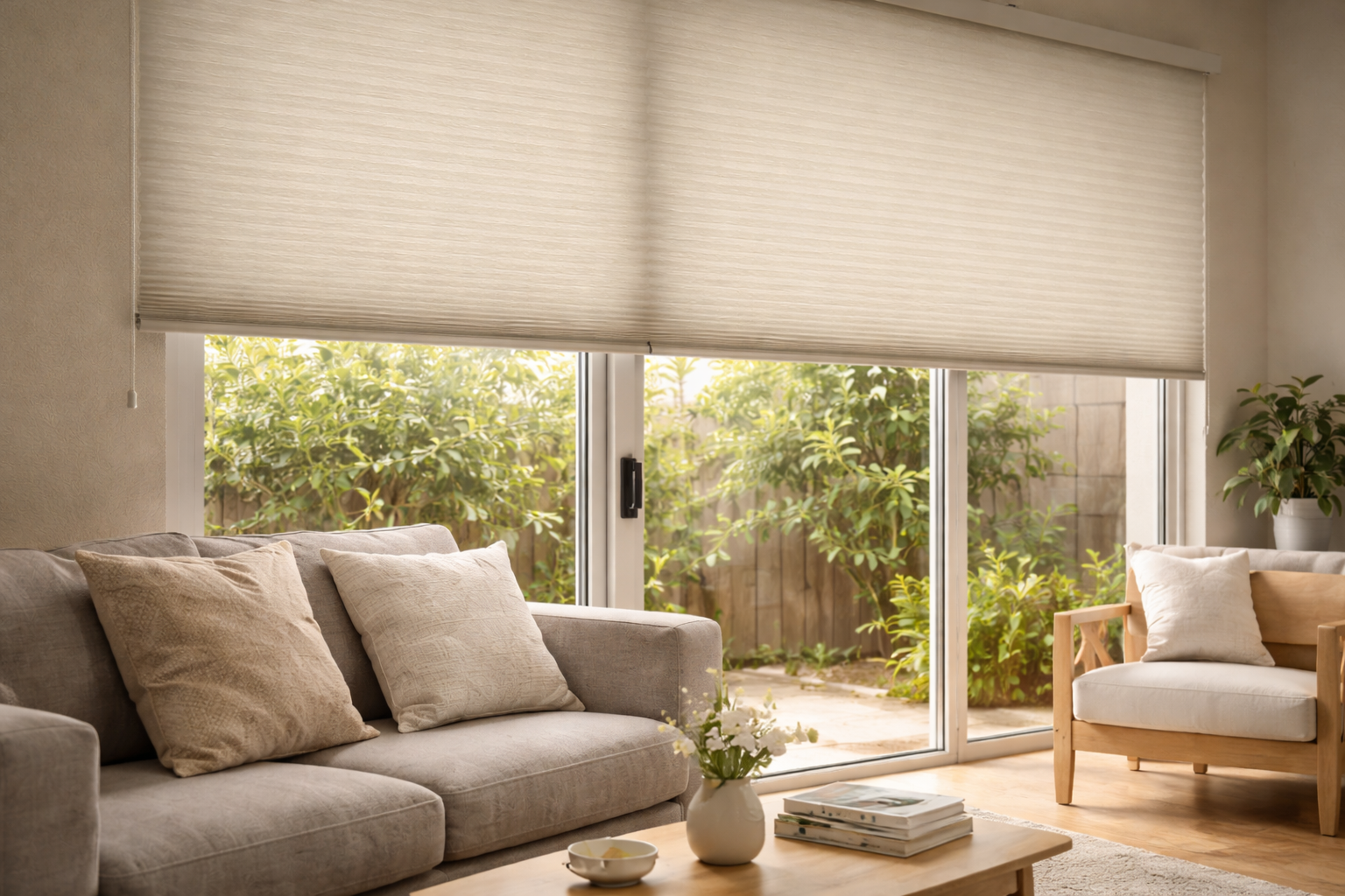 blog 3 hero Energy-efficient blinds reducing heat and glare in an Australian home.