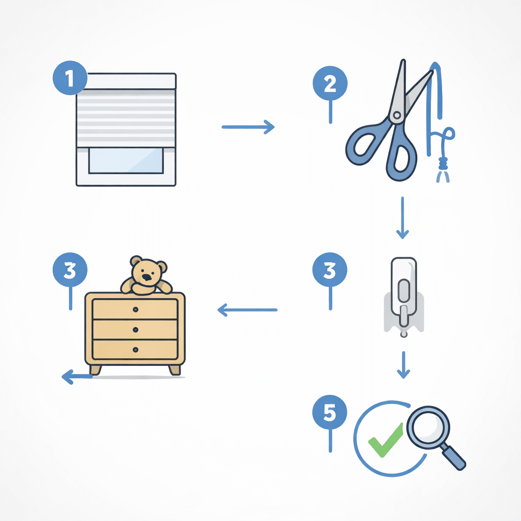 Infographic checklist showing steps to improve blind safety around children.
